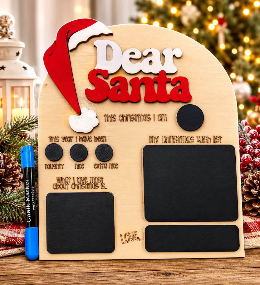 Dear Santa Reusable Christmas Wish List Board – Kids Chalkboard Holiday Keepsake