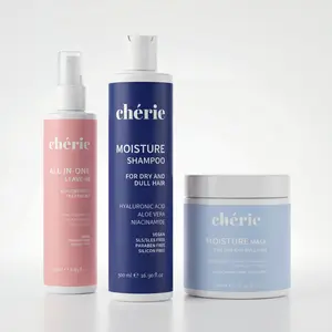 Chérie Anti-Frizz & Hydration Bundle - Moisture Shampoo 500ml, Leave-In 250ml, Hair Mask 500ml - Vegan, Paraben-Free, Silicone-Free, Cruelty-Free