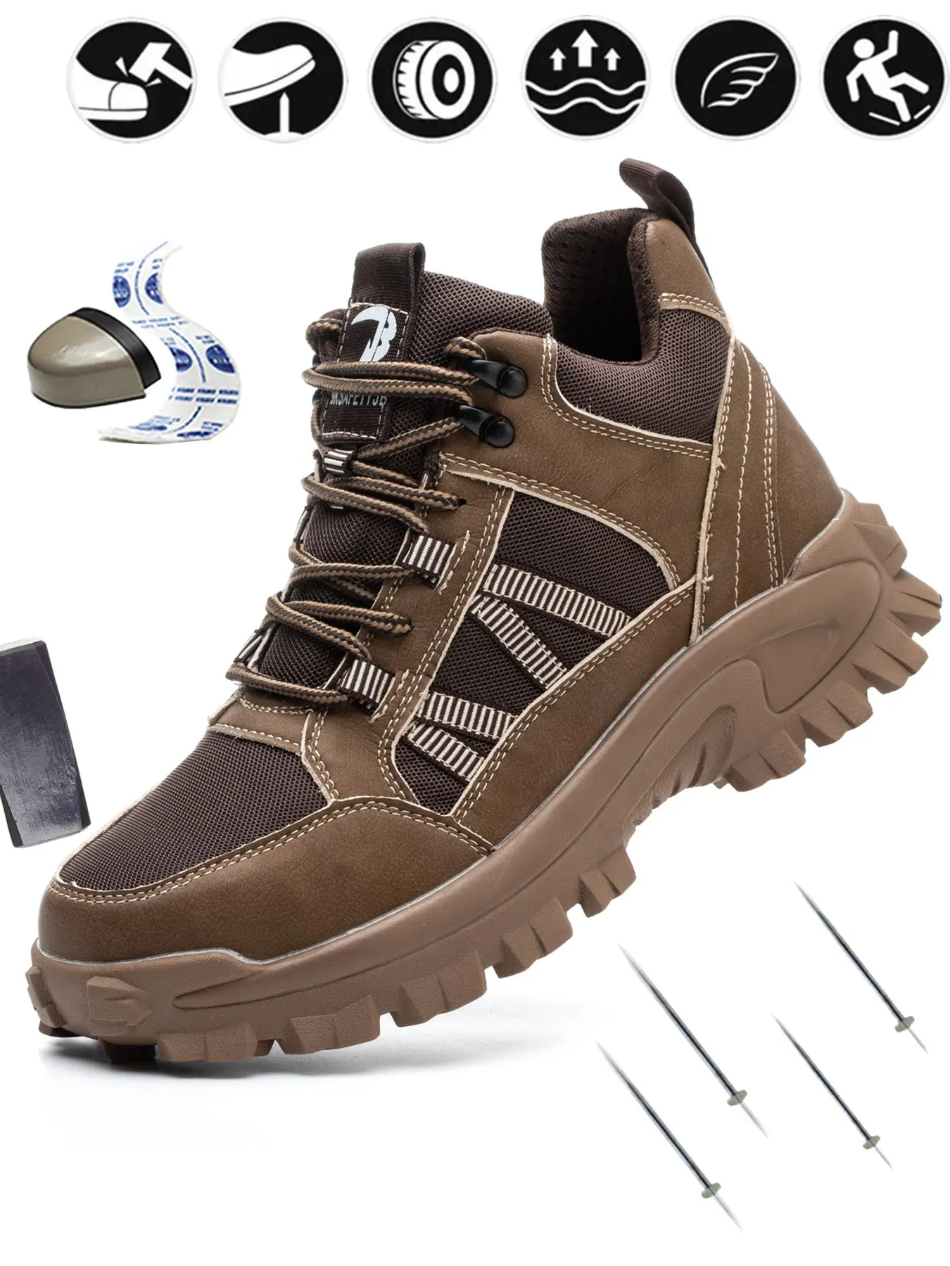 Safety Shoes, Work Shoes, Work Safety Footwear with Rubber Anti-Slip Sole, Breathable Leather & Fabric Upper, Euro Standard Durable Steel Toe Kevlar Protection, Sizes 38-48