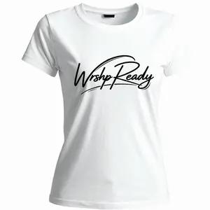 Wrshp Ready Signature Tee - Crisp White Feminine Fit T-Shirt with Bold Elegant Script for Womenswear Top - Sunday Morning Vibe - Heart