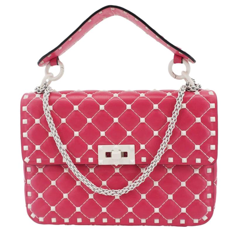 Pre-owned Valentino Lambskin Leather Crossbody Bags Rockstud Spike Medium Shoulder Bag Pink