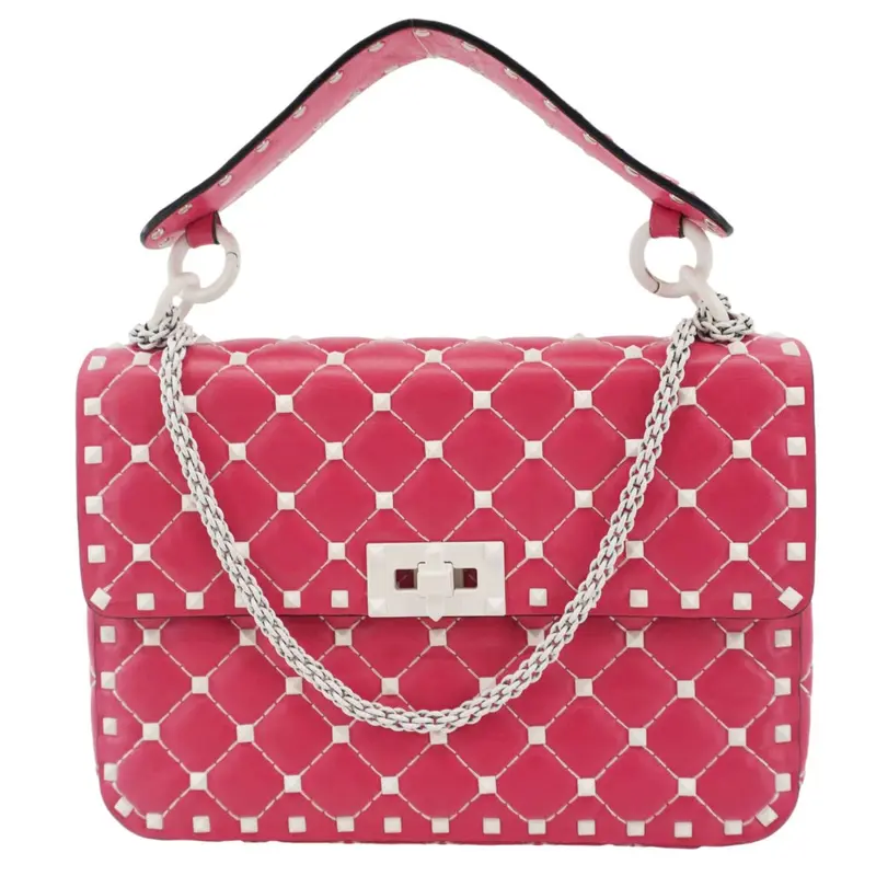 Pre-owned Valentino Lambskin Leather Crossbody Bags Rockstud Spike Medium Shoulder Bag Pink