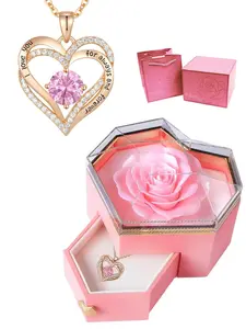 Eternal Heart Necklace Gift Box Set, Birthstone Pendant Jewelry for Women, Perfect for Christmas, Valentine's Day, Mother's Day, Birthday Gifts,Christmas Gifts For GF