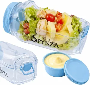 Salad Container with Dressing Cup – Leakproof Side-Opening Meal Prep Food Storage Box, Reusable Salad Jar with Secure Lock Lid for Work, Travel & Picnic - Blue