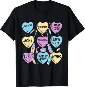 Dermatology Nurse Valentine's Day Heart Candy Stethoscope T-Shirt