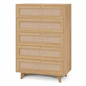 Natural Rattan Dresser with 5 Storage Drawers