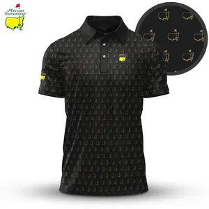 Black Golf Polo with Classic Tournament-Inspired Pattern for Men