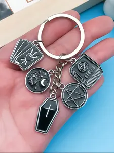1/20pcs Black Enamel Magic Book & Pentagram Keychain - Fashionable Alloy Charm for Bags, Keys, Wallets | Perfect Halloween Gift for Men & Women