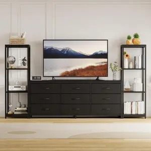 75 Inch TV Stand Entertainment Center with LED Lights, Power Outlets & 9 Drawers