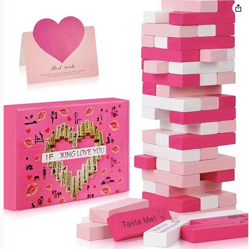 Colorful Block Tower Jenga Game for Couples, Perfect Valentine's Day Gift, Fun Date Night Activity, Ideal for Romantic Occasions, Blocks Tower Game