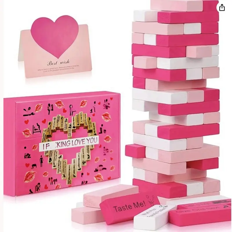 Colorful Block Tower Jenga Game for Couples, Perfect Valentine's Day Gift, Fun Date Night Activity, Ideal for Romantic Occasions, Blocks Tower Game