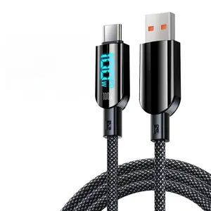 100W 6A Fast Charging Dual Type-C Data Cable, LED Intelligent Digital Display Phone Charging Cable, Break-proof Phone Data Cable for Most Smartphone