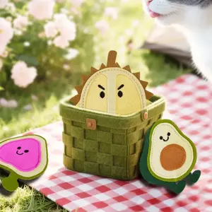 Cat Entertainment Fruit Party Felt Toys Gall Nut Cat Chew Toy Self Play Teaser Stick Bite Resistant Molar Toy for Indoor Kitten
