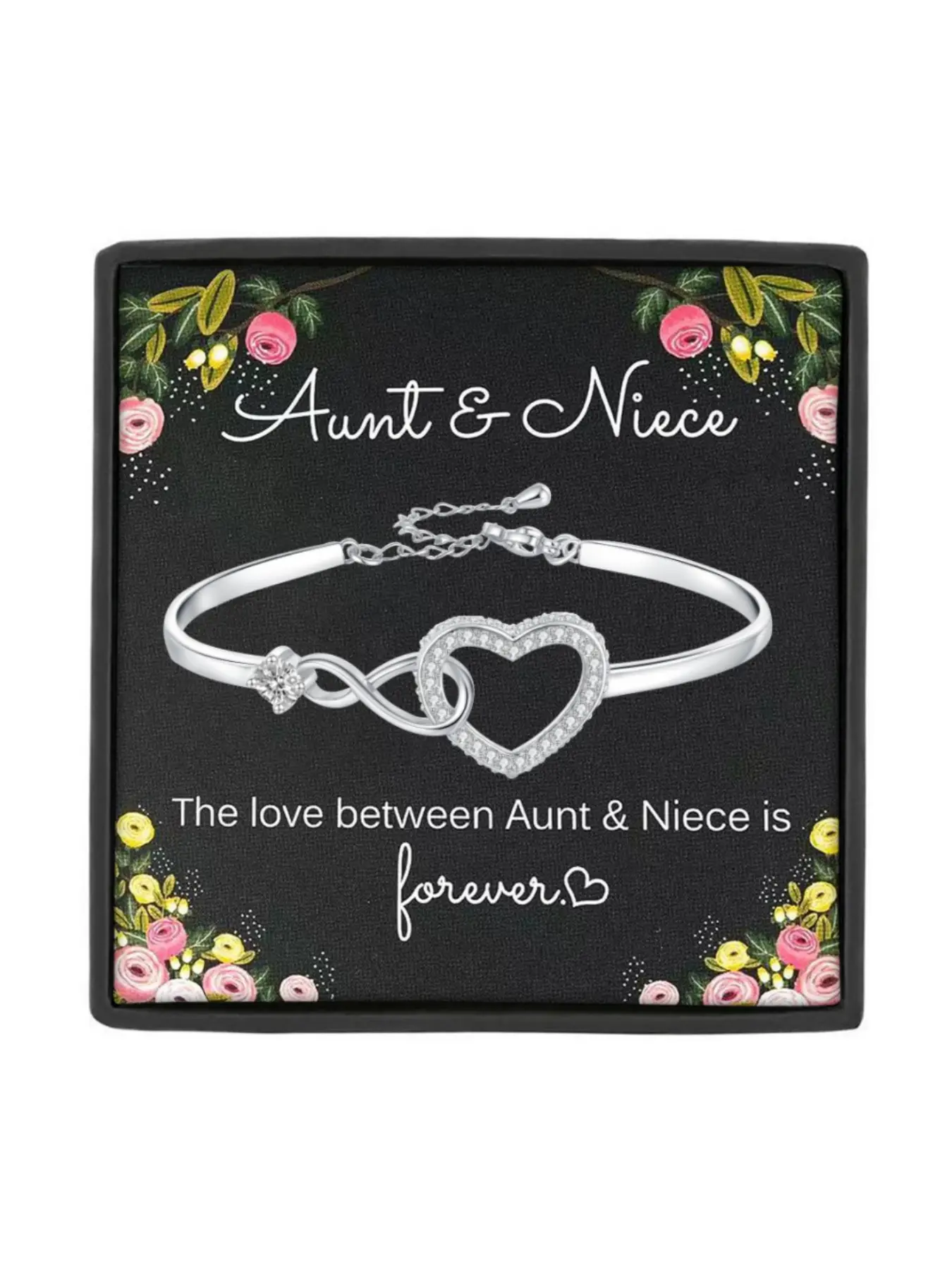 Forever Love Between Aunt and Niece Infinity Heart CZ Bangle Bracelet Birthday Gift, Graduation Gift, Christmas Gift Niece Gift