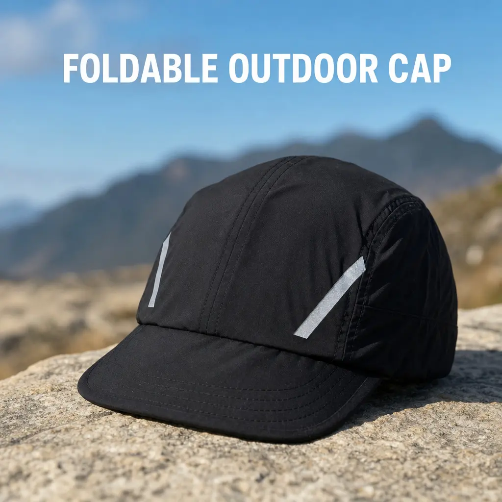 Foldable Brim Outdoor Cap, Lightweight Water-Resistant Quick-Dry Hat with Reflective Detail, Adjustable Hat for Running, Hiking and Travel