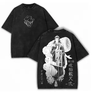 Geto Suguru Print T-shirt Jujutsu Kaisen Anime Clothing Men Short Sleeve Cotton Tshirts Vintage Washed Tee Harajuku Male T Shirt