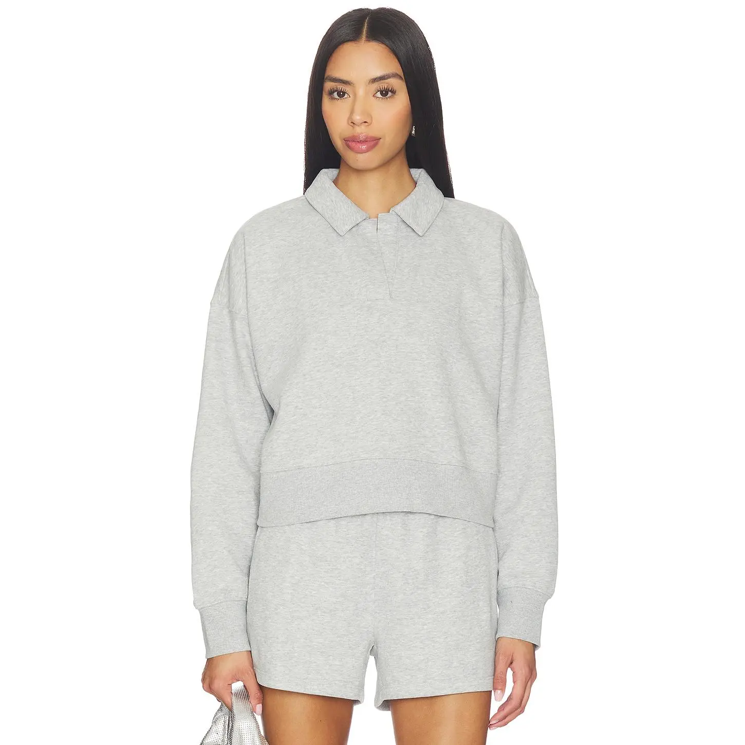Beyond Yoga Luxefleece Collared Sweatshirt in Light Gray Heather