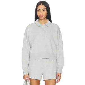 Beyond Yoga Luxefleece Collared Sweatshirt in Light Gray Heather
