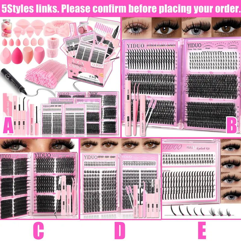 14 Style Mix Puff Lash Clusters Extensions Set, 40D 60D Natural Full Set with Spiky Bottom DIY Cluster False Eyelashes Set, Fluffy Cluster Lashes, Volume False Eyelashes, Soft & Lightweight, With Glue, 4-Tip Eyebrow Pen & Powder Puff set