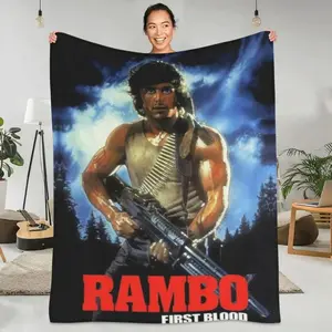 Rambo First Blood Flannel Blanket Quality Soft Warm Shooting Movie Bedding Throws Spring Couch Chair Sofa Bed Pattern Bedspread  Warm Haven Textiles