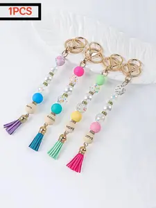 Women's Silicone Beaded Keychain Pendant, Macaron Color Series (light Blue///), Car & Bag Accessory, Keychain For Bags