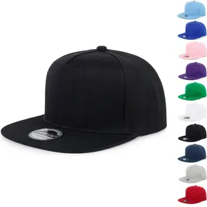 Classic Blank Flat Brim Snapback Round-Top Hat - 10 Solid Colors - Unisex Casual Urban Fashion Accessory, Beach Essential, Round-Top Hats
