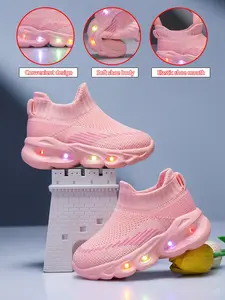 New Children's and Teenagers' Infant Casual Fashion Shockproof Wear-resistant Cool Glowing LED Light Sole Lightweight Breathable Low-top Mesh with Quick Lacing Outdoor Indoor Walking Running Learning Step Sports Leisure Running Shoes Trendy Trainers