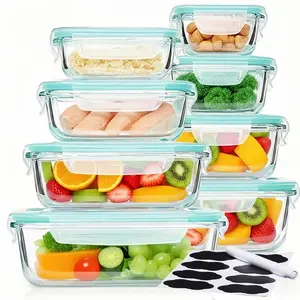 4/8 Pack Glass Food Storage Containers, Meal Prep, Airtight Bento Boxes with Leak Proof Locking Lids, for Microwave, Lunch Boxes, Oven, Freezer And Dishwasher, BPA Free with free labels&marker pen