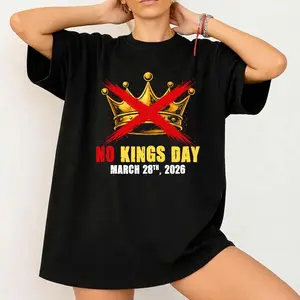 "America doesn't need a king No Kings Day March 28th 2026 Graphic T-Shirt for Men Women, Anti-Monarchy Crown X Oversized 220g Combed Cotton Casual Short Sleeve Patriotic Tops