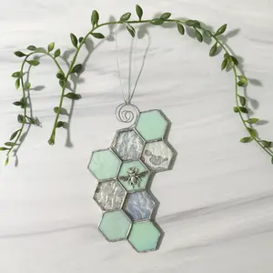 Bee Lover Gift Handmade Stained Glass Honeycomb Ornament with Unique Design and Vibrant Colors