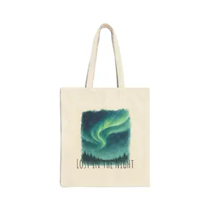 Northern Lights Tote Bag | Aurora Borealis Canvas Tote, Forest Night Art