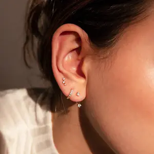 Diamond Earrings Set by Caitlyn Minimalist - Set of 3: Dainty Ear Climber, Ear Jacket & Pave Diamond Hoop Earrings - Crystal Jewelry - Gift for Her