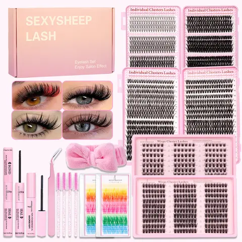 Mixed Styles Lash Clusters Kit, Mixed Length Individual Eyelash Extensions Kit, Diy Eyelash Set, Self Grafting Fluffy False Eyelashes with Tweezers, Bond, Seal & Remover, Eye Makeup Accessories for Women, Eyelash Falsies