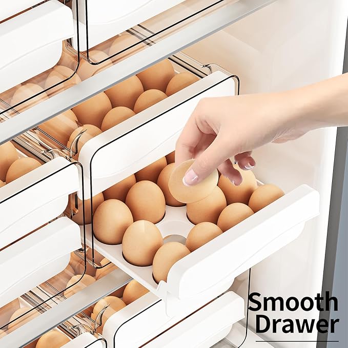 Egg Holder for Fridge 60 Count Large Capactity Egg Storage Container for Refrigerator, Clear Stackable Egg Organizer for Fridge, Coutertop Egg Trays Pull Out Drawer