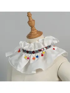 Colorful Pom-pom White Ruffled Fake Collar, Bohemian Embroidered Decor Collar, Clown Style Styling Accessory