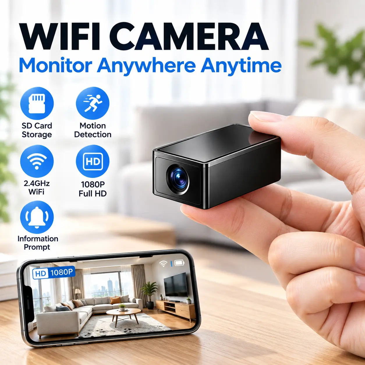2.4GHz Wireless WiFi IP Smart Security Camera with Lens, Surveillance Monitoring, Infrared Night Vision, Motion Sensor Alert, 24H Loop Recording, Phone App Control, Remote Live View, Cloud & Local Backup, Indoor Baby Monitor