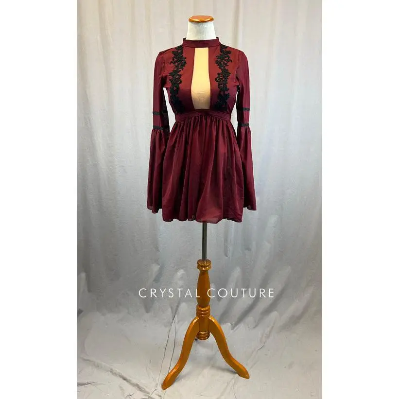 Custom Maroon Dress with Nude Leotard and Black Appliques