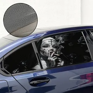 1PC 53.14 X 21.65-inch Large Customised Nun Pattern Single-Sided Vision Car Sticker Waterproof, Easy Application, Leaves No Residue for Vehicle Windows Mesh Vision Design Creative Window Decal Vehicle Exterior Modification Accessory Vinyl Decal Sticker