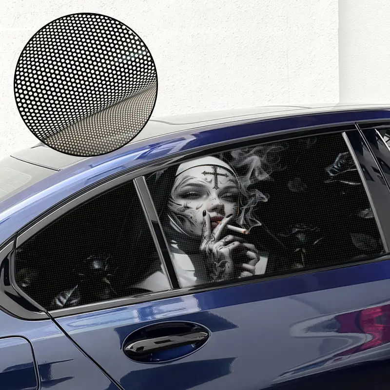 1PC 53.14 X 21.65-inch Large Customised Nun Pattern Single-Sided Vision Car Sticker Waterproof, Easy Application, Leaves No Residue for Vehicle Windows Mesh Vision Design Creative Window Decal Vehicle Exterior Modification Accessory Vinyl Decal Sticker