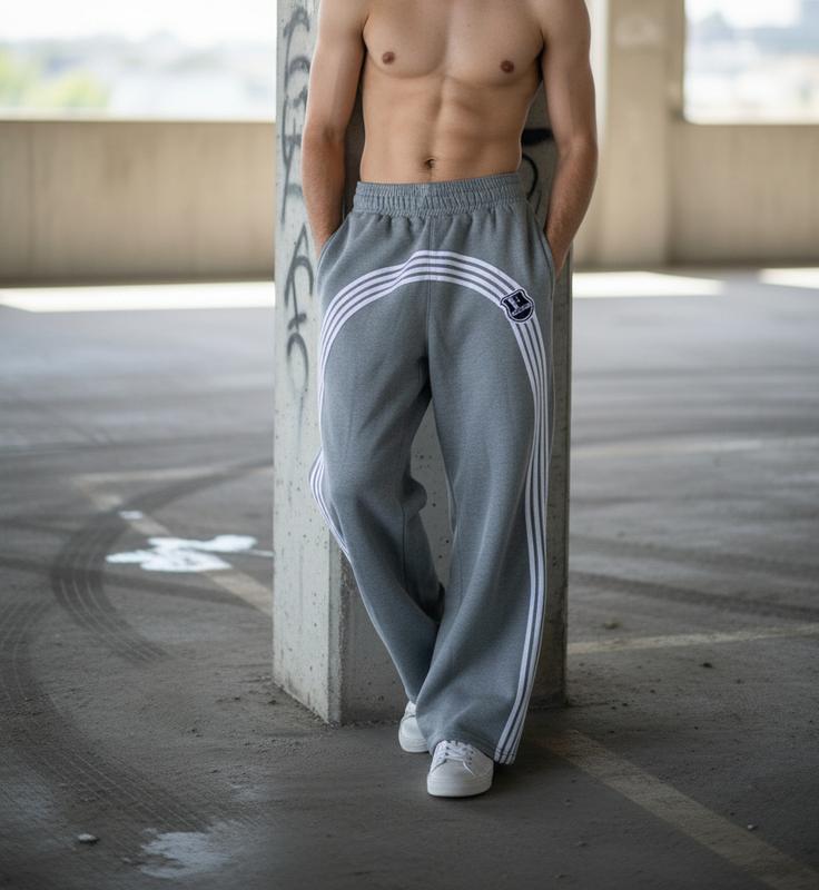 Continuous Stripe Grey Baggy Sweatpants