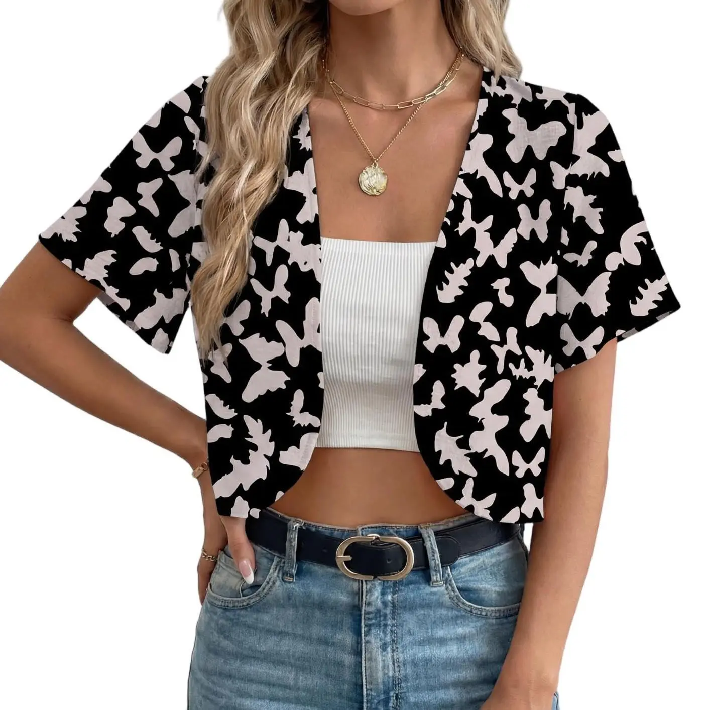 GRECERELLE Women's Summer Lightweight Cropped Cardigan Shrug Short Sleeve Open Front Casual Bolero Cover Ups