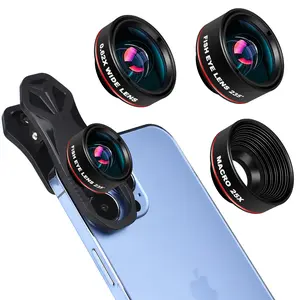 Phone Camera Lens 3 In 1 Phone Lens Kit, 198 Fisheye Lens + 120 Super Wide-Angle Lens + 20x Macro Lens For IPhone Samsung Android HUAWEI Xiaomi Smartphone Cellphone