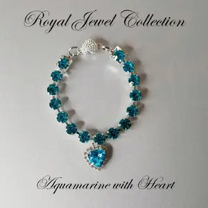 Aquamarine Pet Necklace Royal Jewel Collection Collar with Aquamarine Diamond Heart Necklace Magnetic Breakaway Safe for Small Dogs Cats Handmade in USA Durable Crystal Diamonds