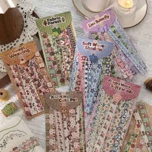 Handmade Hooked Cloth Paper Stickers Pack of 20, Vintage Texture Long Strips for Journal Scrapbooking Greeting Cards DIY Decoration