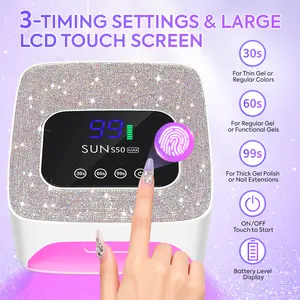 SUN S50 MAX Cordless UV LED Nail Lamp, 57 LEDs, 3 Timers, Rechargeable & Sparkling Design for Salon-Quality Gel Nail Curing