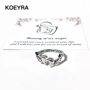 KOEYRA Adjustable Letter & Wing Design Cuff Ring/Bracelet Fashionable Jewelry for Women Elegant All-match Personalized Angel Accessory