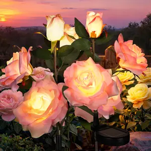 GIGALUMI Solar Lights Outdoor for Garden Decor, Solar Flower Lights Waterproof, 2 Lighting Modes 9 Roses for Pathway,Yard, Patio Decoration, Gardening Gifts for Women