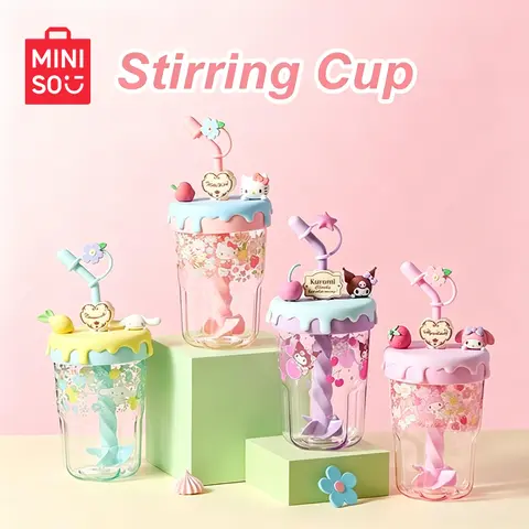 MINISO SR HK Straw Stirring Cup, Cute High-value Drinking Mug for Girls&Kids, Portable Cartoon Blender Tumbler with Straw, Reusable Daily Water Bottle, Ideal for Home Office School Outdoor Travel and Casual Beverage Use#sohochic