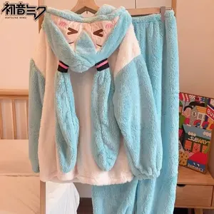 Hatsune Miku cartoon cute pajamas for women, autumn and winter fashionable, personalized warm and cold-resistant home suit set