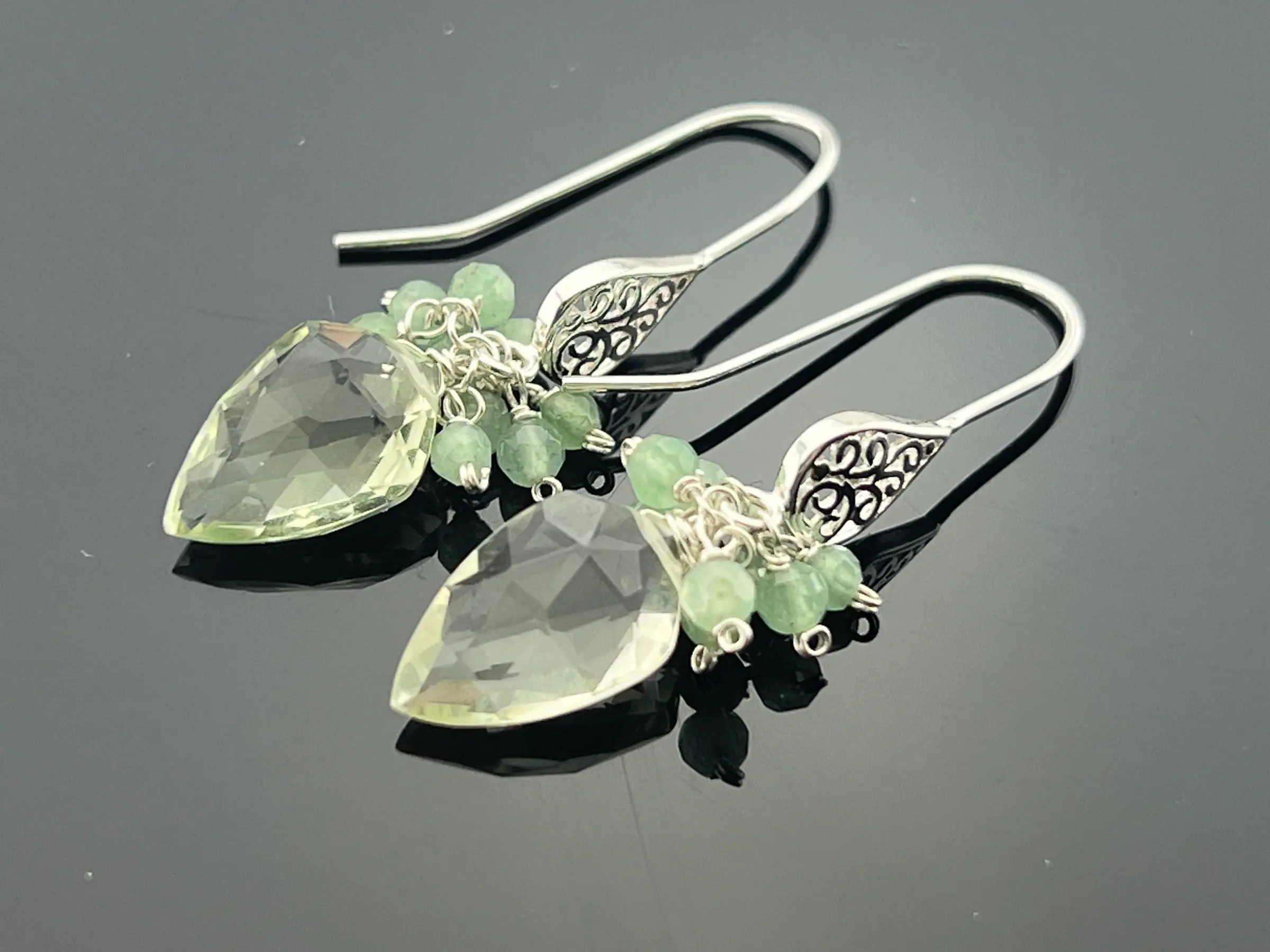 Green Amethyst and Amazonite · Filigree Earrings · 925 Sterling Silver · Gemstone Jewelry · Dangle Earrings · Gift for Her